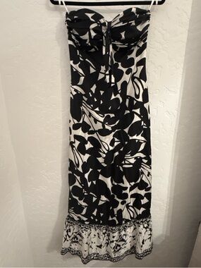 White House Black Market Black and White Strapless Maxi Dress